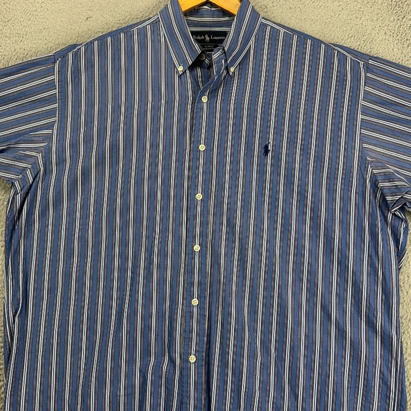 Ralph Lauren Blake Button Down Shirt Mens XL Blue Black Stripe Long Sleeve Pony